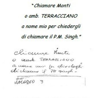 Handwritten note by Orsi to call PM Singh