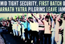 Amid the chanting of religious hymns, a batch of 4,603 pilgrims left Bhagwati Nagar Yatri Niwas