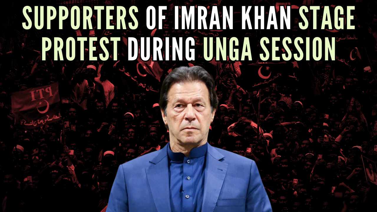 Supporters of Imran Khan stage protest during UNGA session